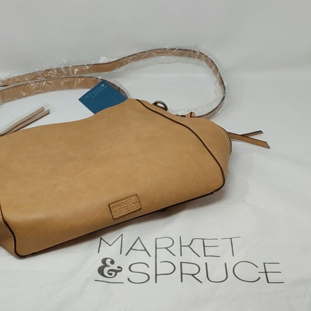 Market & Spruce Tan Faux Leather Crossbody Shoulder Bag NWT Adjustable Strap